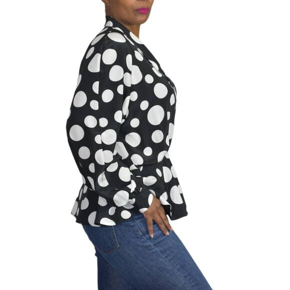 Vintage Lilli Ann Blouse Black White Peplum Oversized Top 70s Polka Dot Medium - Picture 3 of 14